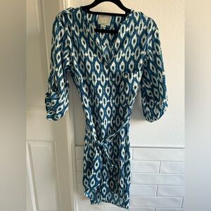 Maeve by Anthropologie Blue and White Block Print Ikat Patterned Dress size XS